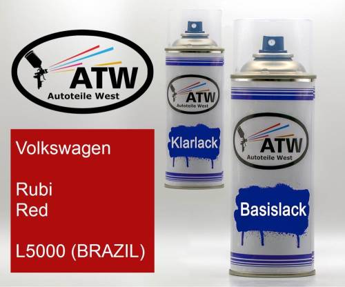 Volkswagen, Rubi Red, L5000 (BRAZIL): 400ml Sprühdose + 400ml Klarlack - Set, von ATW Autoteile West.